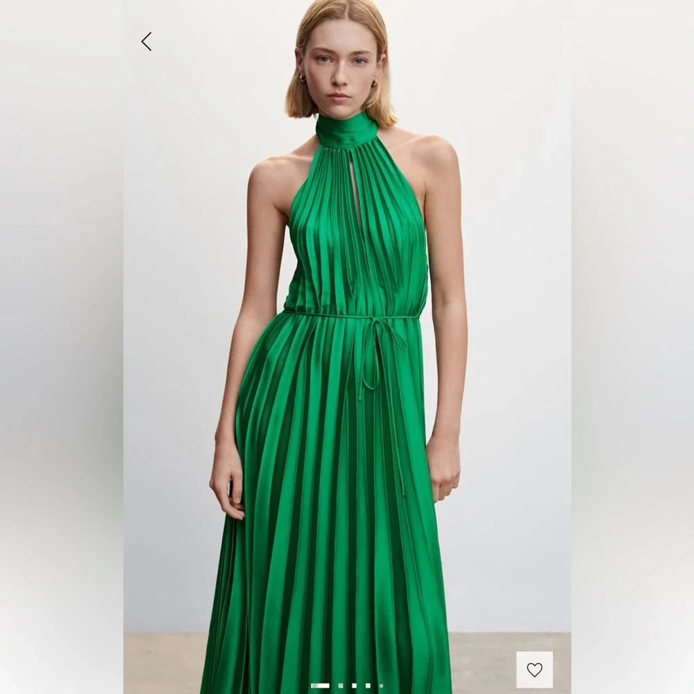 Mango Green Pleated Halter Neck Maxi Dress NWT Size Ladies US 4 - Picture 2 of 9